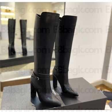 Saint Laurent Heel 9.5cm Mina Buckle Booties calfskin black 2024