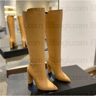 Saint Laurent Heel 9.5cm Mina Buckle Booties calfskin yellow 2024