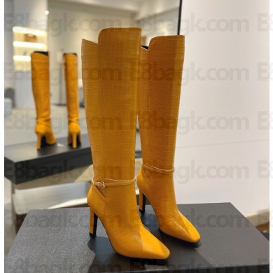 Saint Laurent  Heel 9.5cm  Mina Buckle Booties calfskin stone patterm in yellow 2024