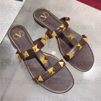 VALENTINO GARAVANI Roman Stud flat SANDALS Brown 2021