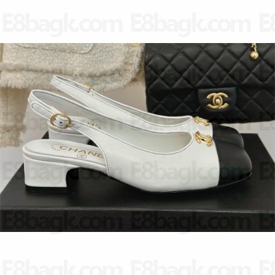 Chanel Heel 3.5cm Slingbacks in calfskin white G45768 2024