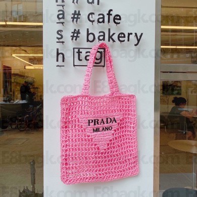 Cheap Sale Prada raffia tote bag 1BG393 pink 2022