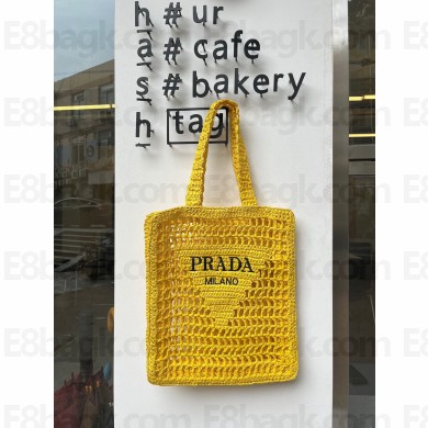 Cheap Sale Prada raffia tote bag 1BG393 yellow 2022
