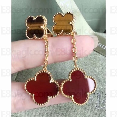 VanCleef&Arpels Two Bloom Earrings Gold/Red