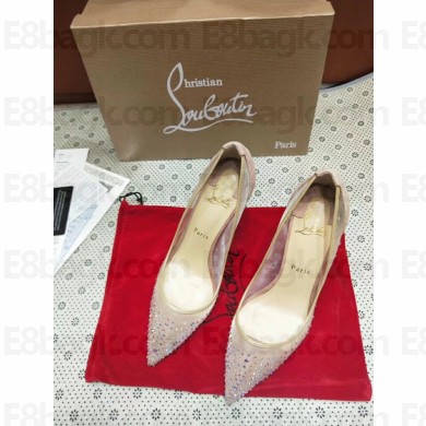 Christian Louboutin Beige Follies Strass Rete Nude Mesh Stiletto Pumps