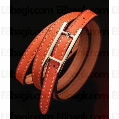 Hermes Quilting Leather Bracelet/Choker Orange/Gold