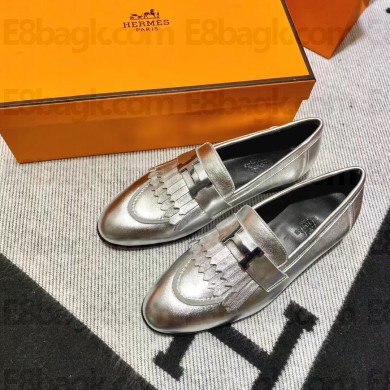Hermes Leather royal Loafers with fringe silver