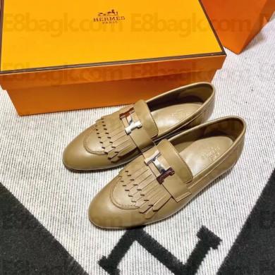 Hermes Leather royal Loafers with fringe tan
