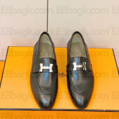 Hermes Leather royal Loafers Black/gray