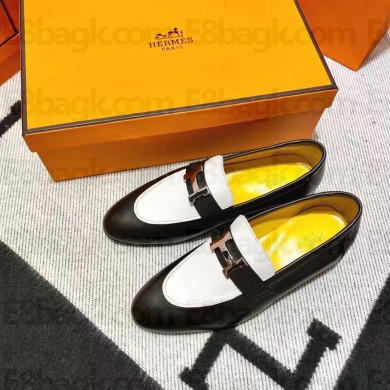 Hermes Leather royal Loafers Black/white/yellow