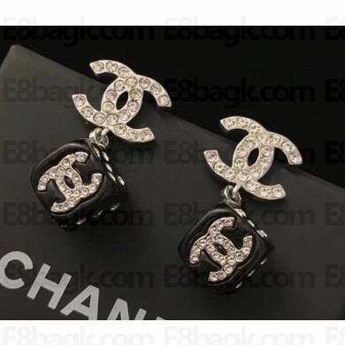 Chanel CC Short Earrings with Dice Pendant Crystal/Black 2018