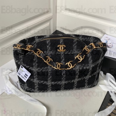 Chanel Maxi Hobo Bag in Wool Tweed AS3632 black/gray 2022