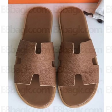 Hermes Izmir Men's Slipper Sandals in Togo Calfskin Brown