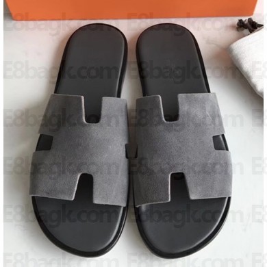 Hermes Izmir Men's Slipper Sandals in Suede Grey