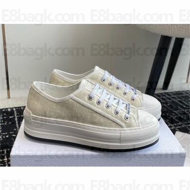 Dior Walk'n'Dior Platform Sneaker in White Calfskin Textured with Dior Oblique Motif and Embroidered Cotton 2024