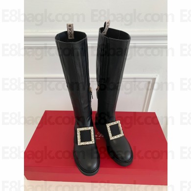 roger vivier Viv' Rangers strass Buckle Boots in Leather black