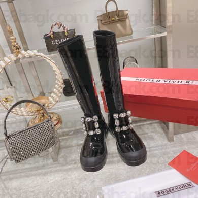 roger vivier Walky Viv' Strass Buckle High Boots in patent Leather black
