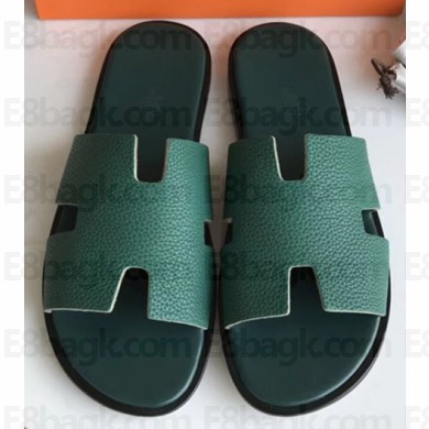 Hermes Izmir Men's Slipper Sandals in Togo Calfskin Green