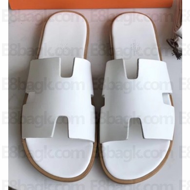Hermes Izmir Men's Slipper Sandals in Calfskin White/Yellow