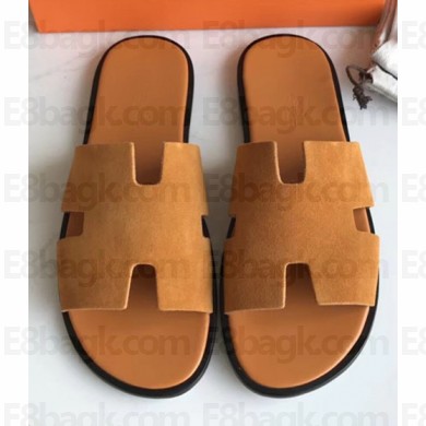 Hermes Izmir Men's Slipper Sandals in Suede Light Yellow