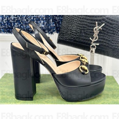 Gucci Women's Horsebit platform sandal in black leather 795224 2024