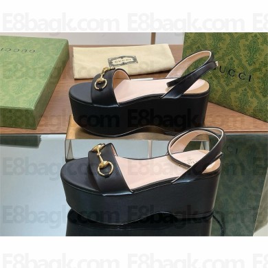 Gucci Women's Horsebit flatform sandal in black leather 794358 2024