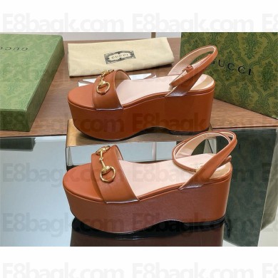 Gucci Women's Horsebit flatform sandal in brown leather 794358 2024