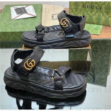 Gucci Women's Double G sandal in black leather 776936 2024