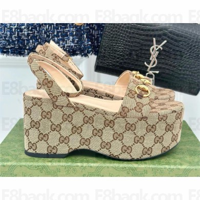 Gucci Women's Horsebit flatform sandal in beige gg canvas 2024