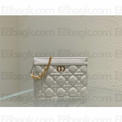 Dior Caro Zipped Pouch with Chain white 2021