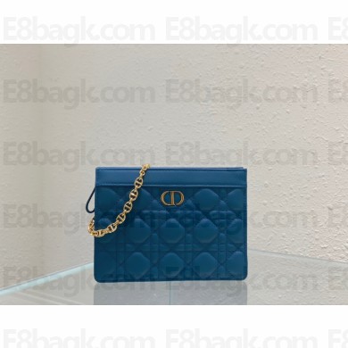 Dior Caro Zipped Pouch with Chain blue 2021