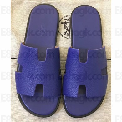 Hermes Izmir Men's Slipper Sandals in Togo Calfskin Blue/Black