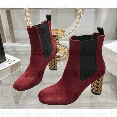 Dior Icon Heeled Ankle Boot burgundy Suede Goatskin heel 8cm  1115-2024