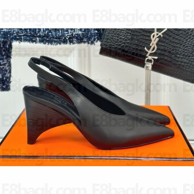 Hermes women's pointed-toe calfskin in black heel 7.5cm 1023-2024