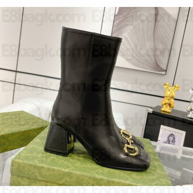Gucci Women's Horsebit ankle boot in calfskin Black heel 7.5cm 1023-2024