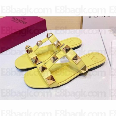 VALENTINO ROMAN STUD FLAT CALFSKIN SLIDE SANDAL YELLOW 2023