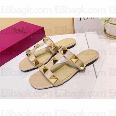 VALENTINO ROMAN STUD FLAT CALFSKIN SLIDE SANDAL apricot 2023
