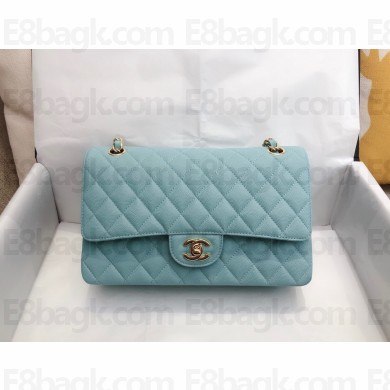 chanel 1112 medium classic flap bag in caviar leather sky blue with gold hardware