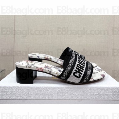 dior White Multicolor Embroidered Cotton with Dior Jardin Botanique Motif Dway Heeled Slide 2023