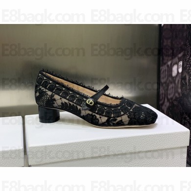 Dior Black Transparent Mesh and Lambskin with Dior Roses Embroidery D-Grace Ballet Pump 2023