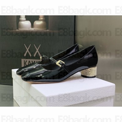 Dior Black Patent Calfskin and White Resin Pearls D-Shine Ballet Pump 2023