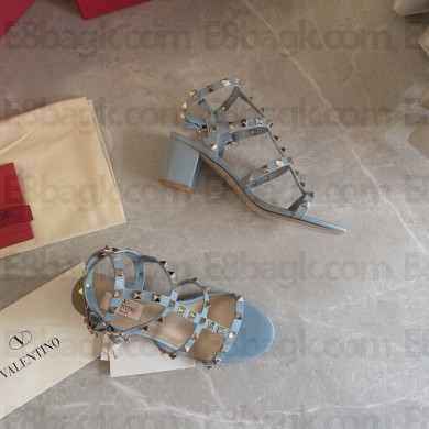 Valentino cage Rockstud calfskin Sandals BLUE 6.5cm 2023