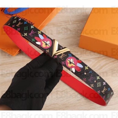 Louis Vuitton Monogram Leather Belt with Patch 40mm Width Black/Red 2018