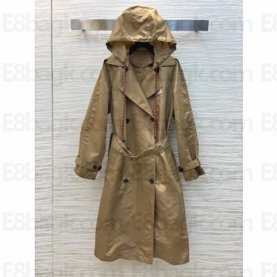 miu miu brown hooded technical check trench coat 2025