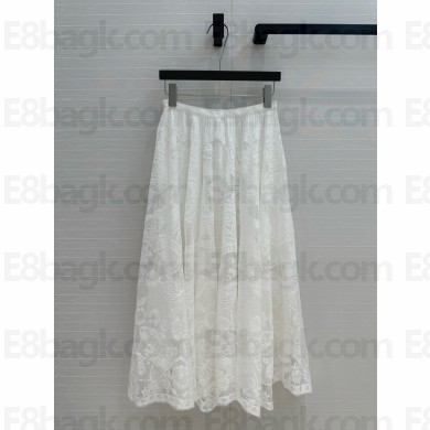 DIOR white Ecru Cotton-Blend Lace Mid-Length Flared Skirt 2025