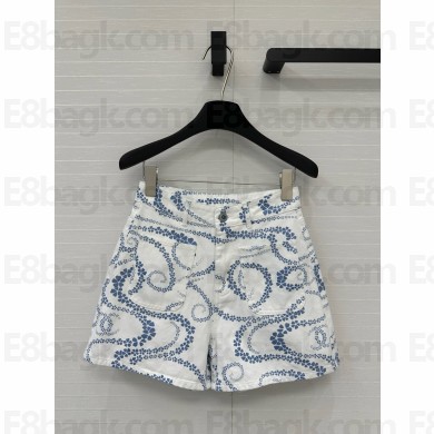 CHANEL BLUE/WHITE Printed Denim SHORTS 2025