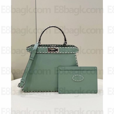Fendi Peekaboo Iseeu Medium Bag in Grainy Calfskin Leather 80013L mint green 2022 