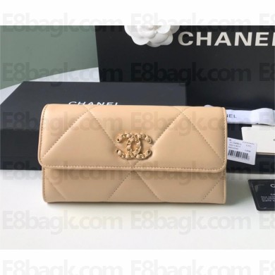 CHANEL 19 Flap SHEEPSKIN Wallet AP0955B APRICOT