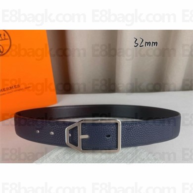 HERMES Jockey belt buckle & Reversible leather strap 38 mm navy/silver 2025
