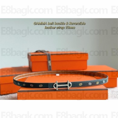 HERMES 13MM reversible gamma belt in calfskin black/silver 2025